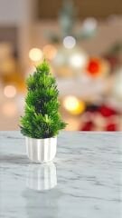 Dekoratif Mini Beyaz Saksılı Yapay Çam