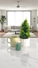 Dekoratif Mini Beyaz Saksılı Yapay Çam