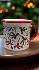 Yeni Yıl Desenli Porselen Kırmızı  Kupa